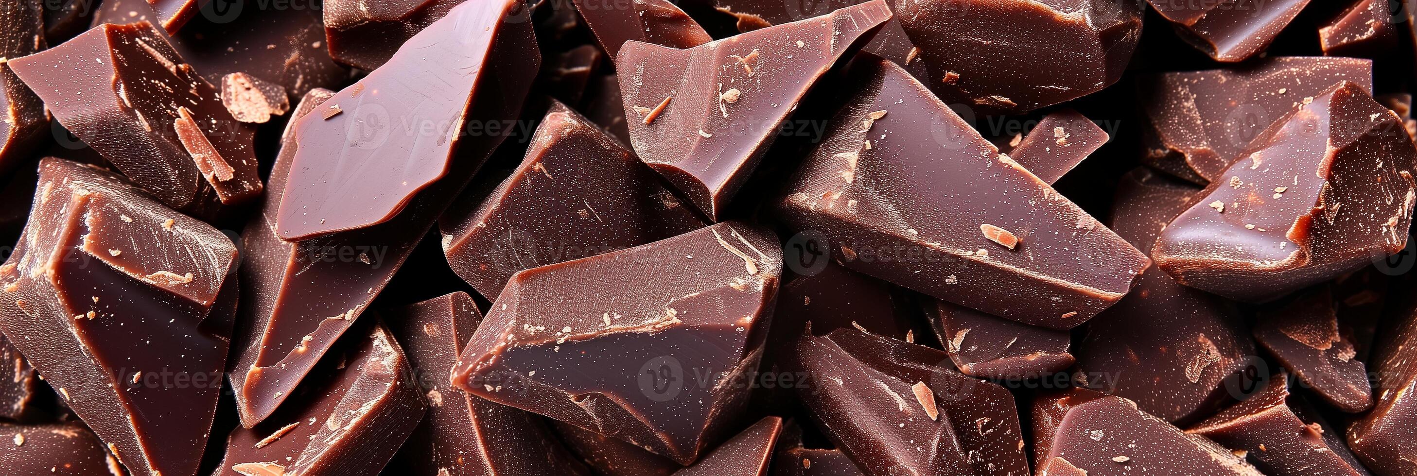banner close-up large pieces of chocolate for online advertising, web design photo