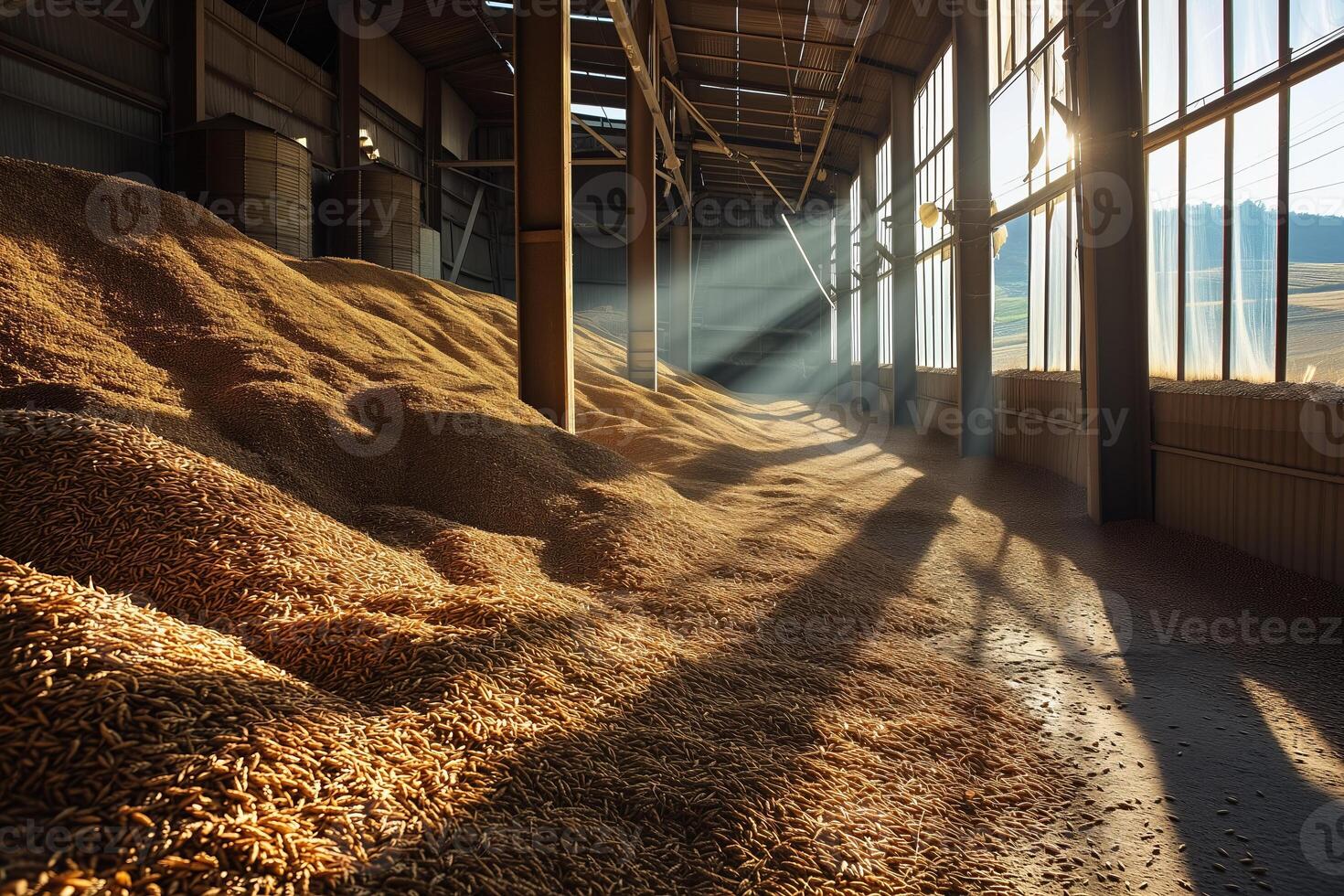 Wheat grain grain crop in mill warehouse elevator, Main product group in agricultural food market photo