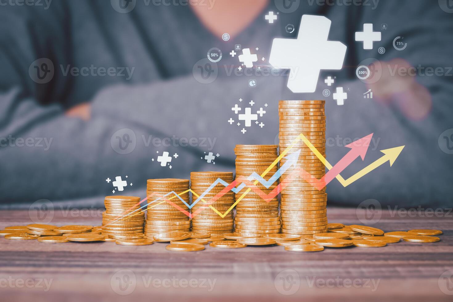 plus sign icon floating in the air on hand It symbolizes the introduction of positive elements such as personal development, social profit, health insurance and a growth mindset. photo