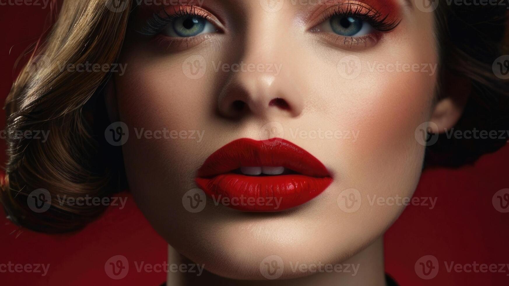 a woman with bright red lips photo