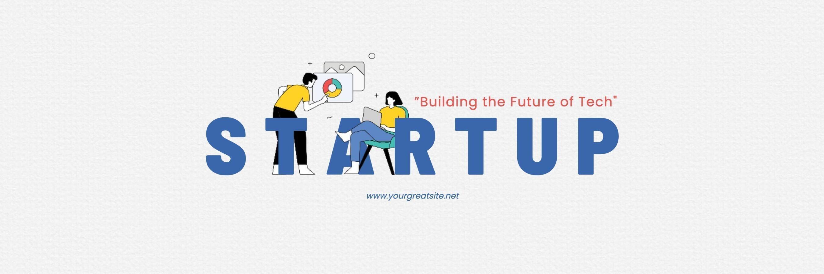 Blue Red Illustration Faceless Startup Twitter Banner template