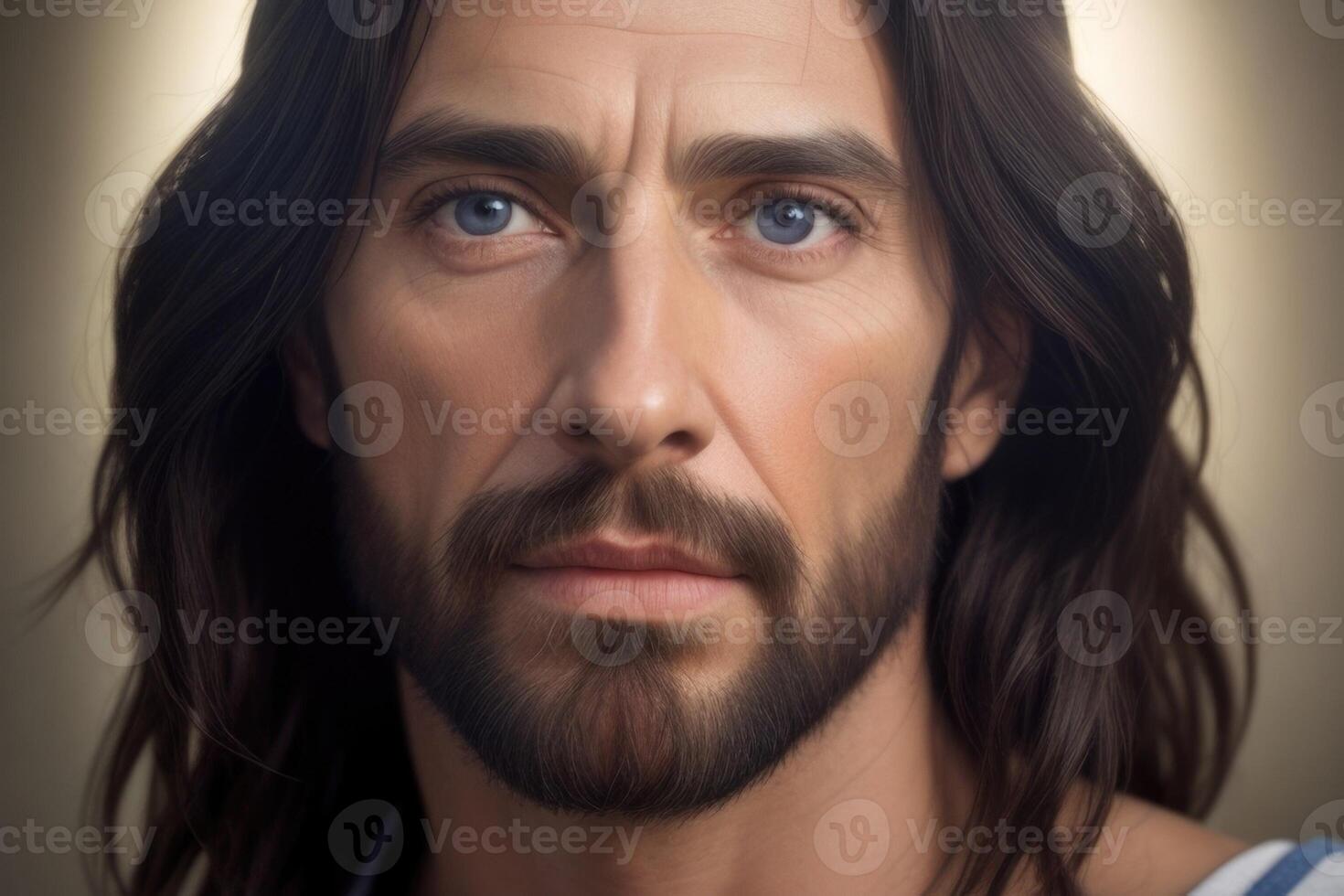 jesus with long hair and blue eyes photo