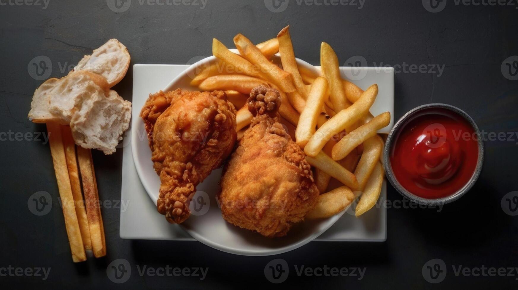 fried chicken and french fries on a plate photo