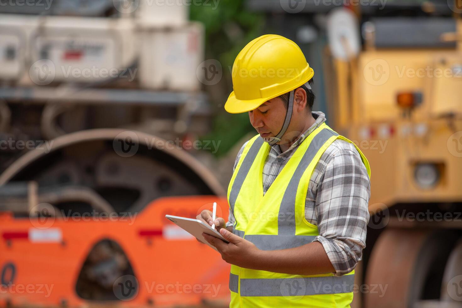 Civil engineers inspect motor vehicles before use and after use. photo