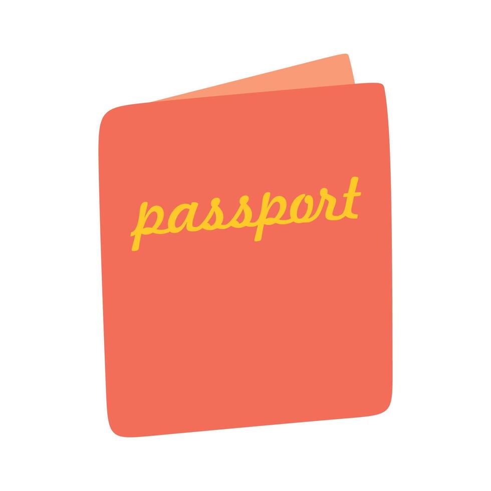 Cute cartoon style passport with Lettering. Doodle Identification Document. Flat illustration Isolated on White background. International Document for Travelling, Airport control, Business. vector