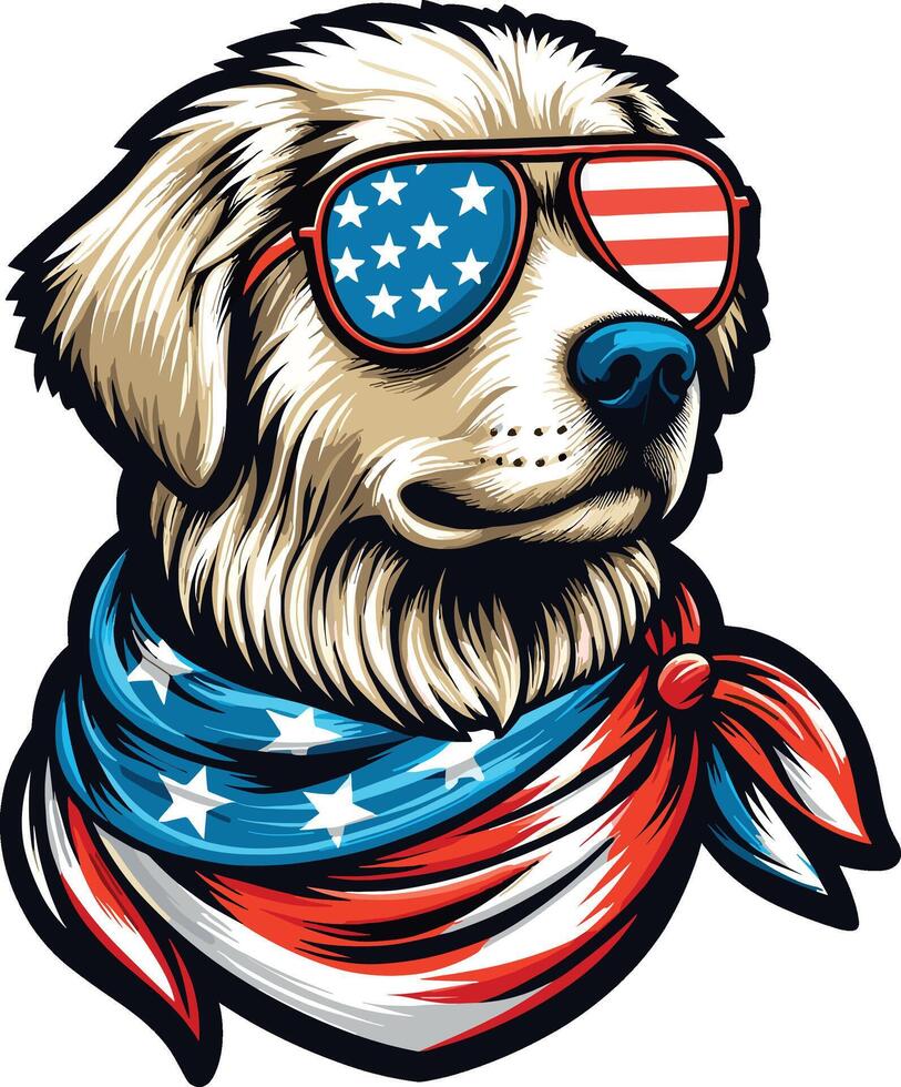 Beautiful Dog Illustration with USA Flag, Independence Day vector