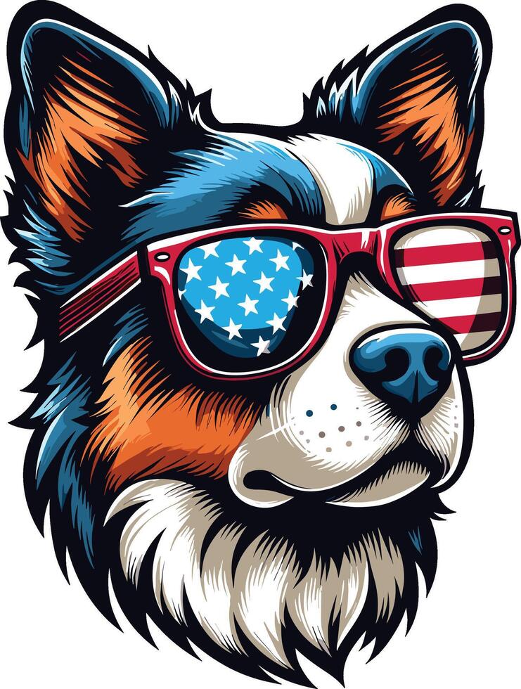 Beautiful Dog Illustration with USA Flag, Independence Day vector