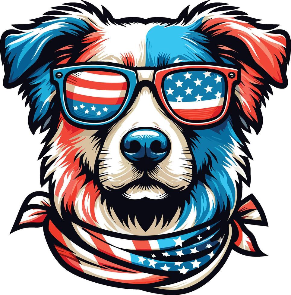 Beautiful Dog Illustration with USA Flag, Independence Day vector