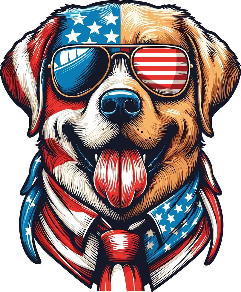 Beautiful Dog Illustration with USA Flag, Independence Day vector