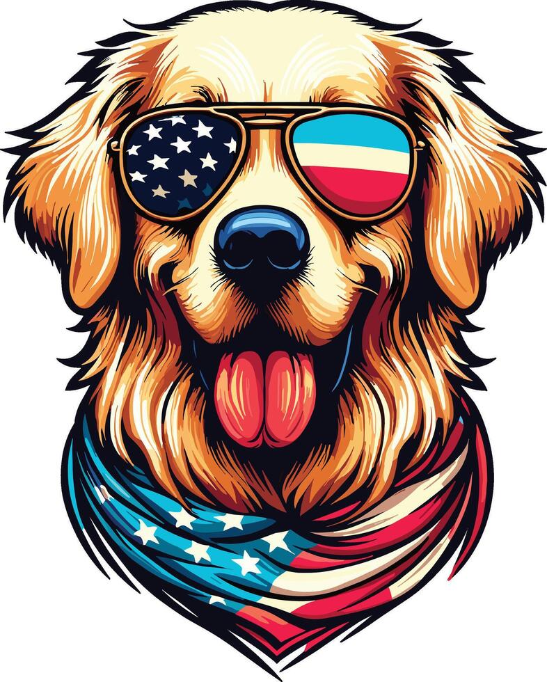 Beautiful Dog Illustration with USA Flag, Independence Day vector