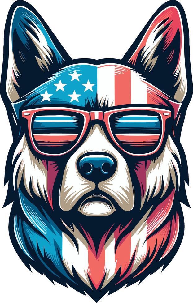 Beautiful Dog Illustration with USA Flag, Independence Day vector