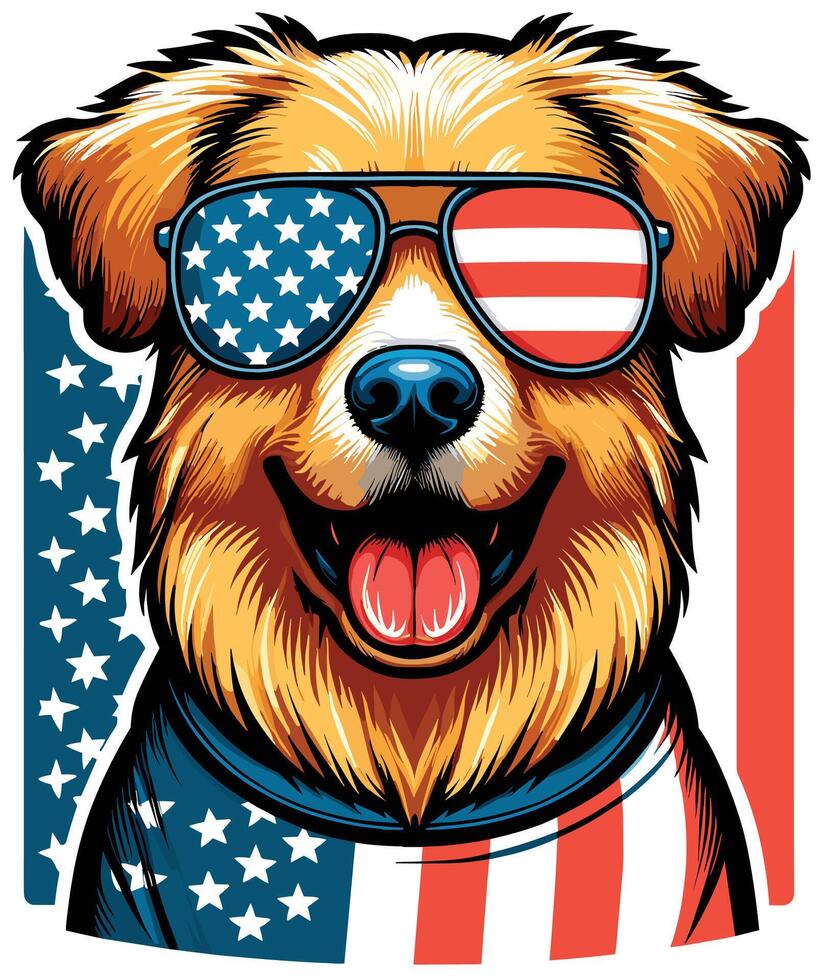 Beautiful Dog Illustration with USA Flag, Independence Day vector
