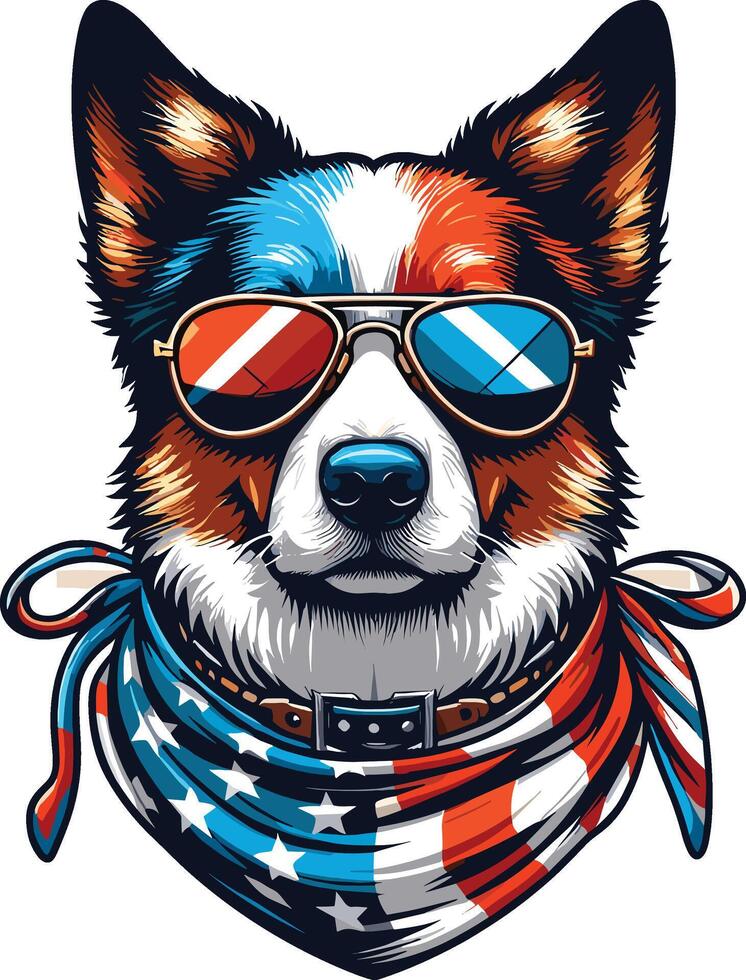 Beautiful Dog Illustration with USA Flag, Independence Day vector