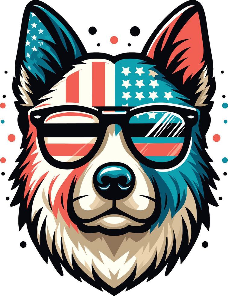 Beautiful Dog Illustration with USA Flag, Independence Day vector