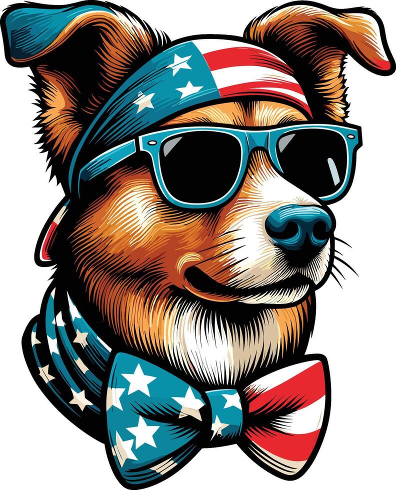 Beautiful Dog Illustration with USA Flag, Independence Day vector
