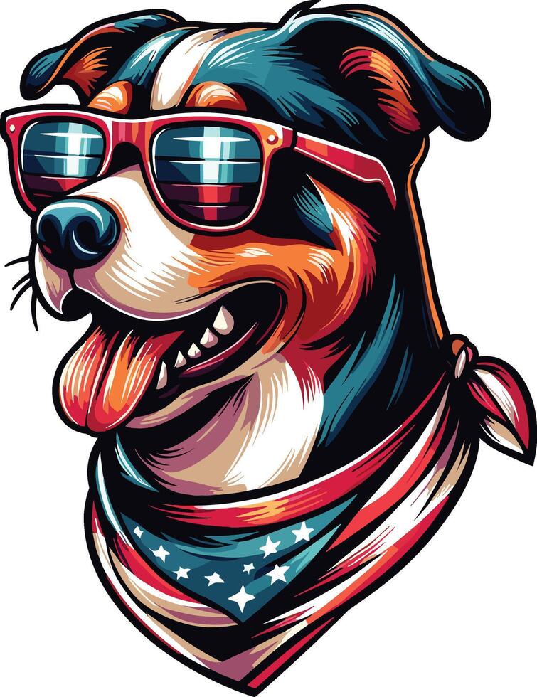 Beautiful Dog Illustration with USA Flag, Independence Day vector
