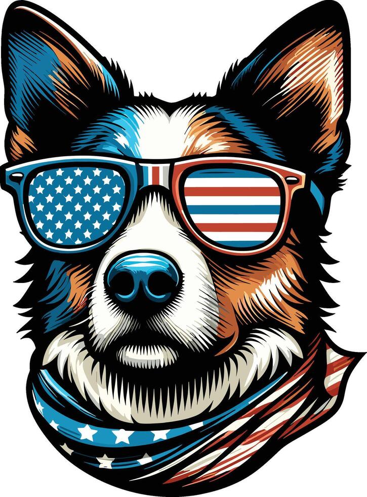 Beautiful Dog Illustration with USA Flag, Independence Day vector