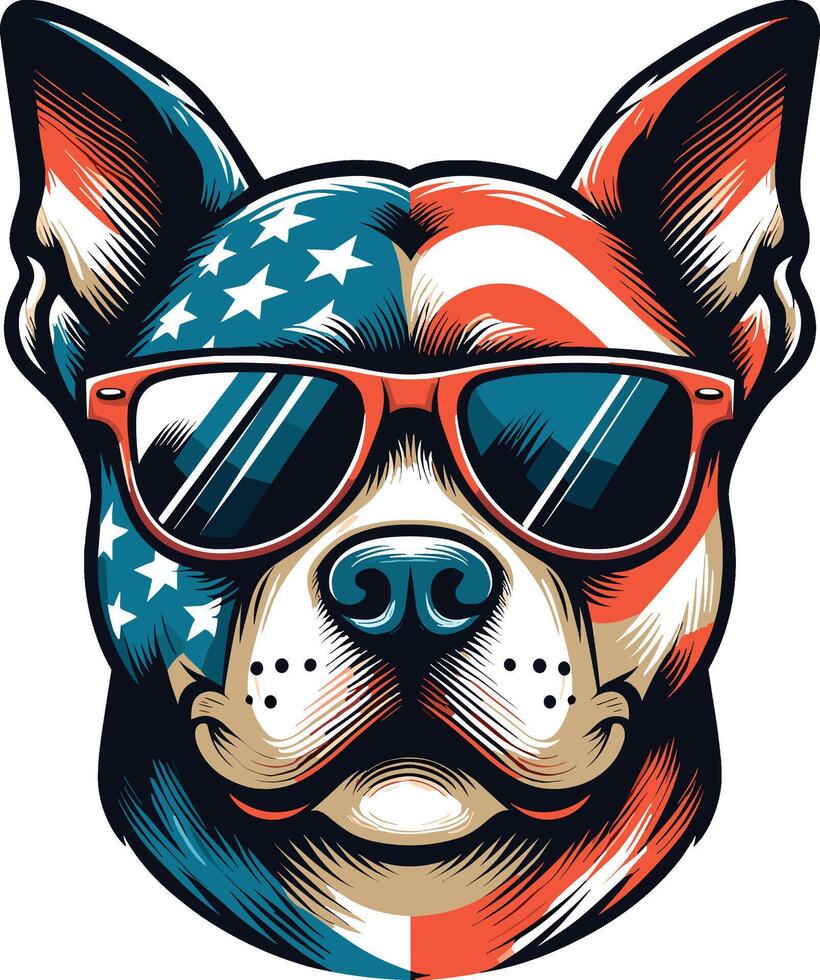 Beautiful Dog Illustration with USA Flag, Independence Day vector