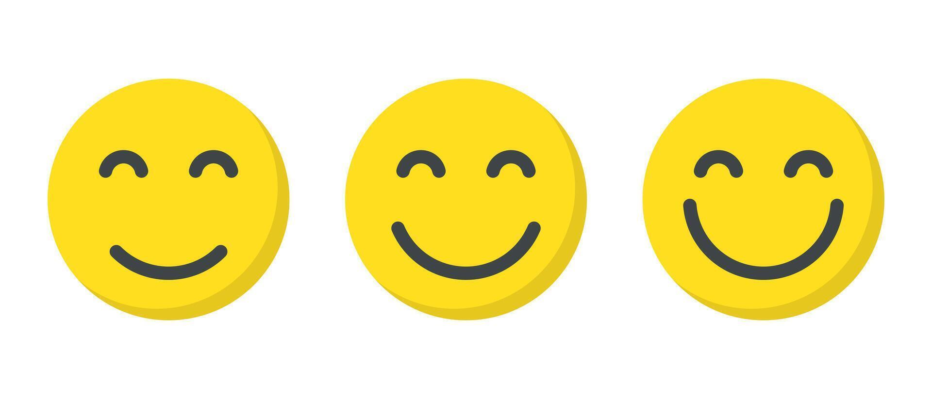 Smile face emoticon icon set in flat design. Happy facial emoji concept vector