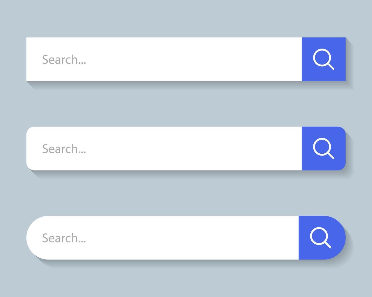 Search bar icon set with shadow. Browsing concept vector