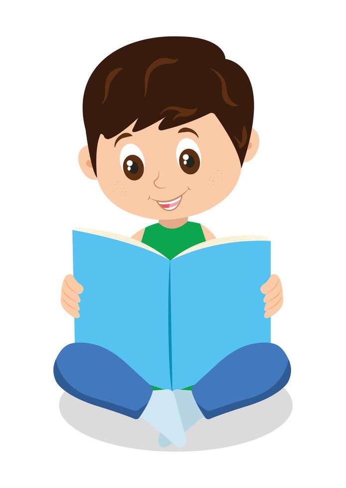 The little boy who is reading book flat design vector