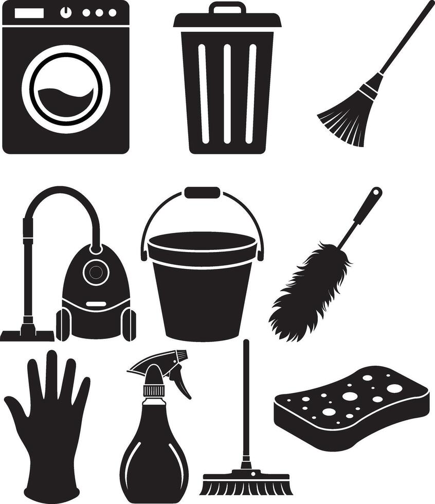 set of cleaning icons silhouette vector