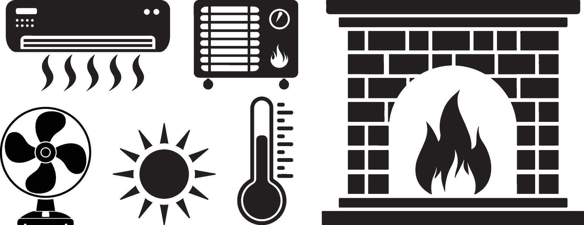 set of hitting and cooling silhouette vector