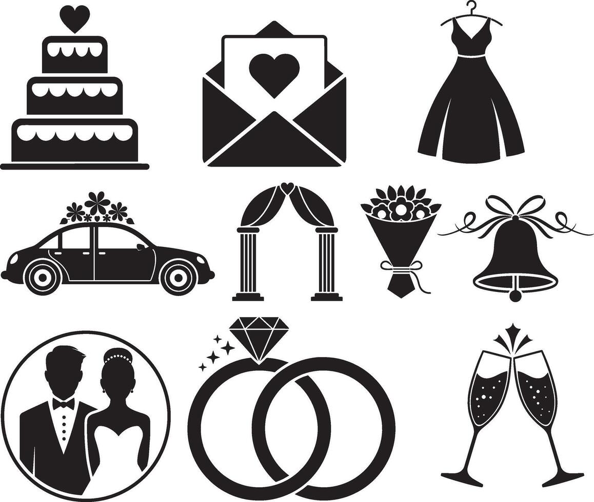 set of wedding icons vector