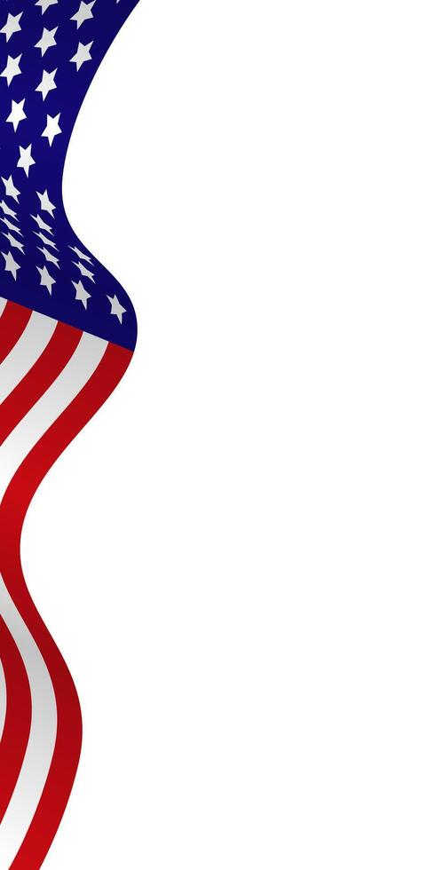 Vertical white background with American flag. National symbol of the USA. Banner for Independence Day 4th of July, Memorial, Veterans Day, freedom and democracy celebration. vector