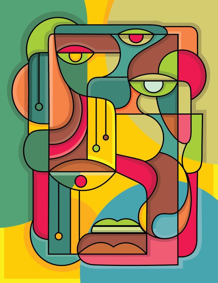 Cubism face art design collection and illustration vector
