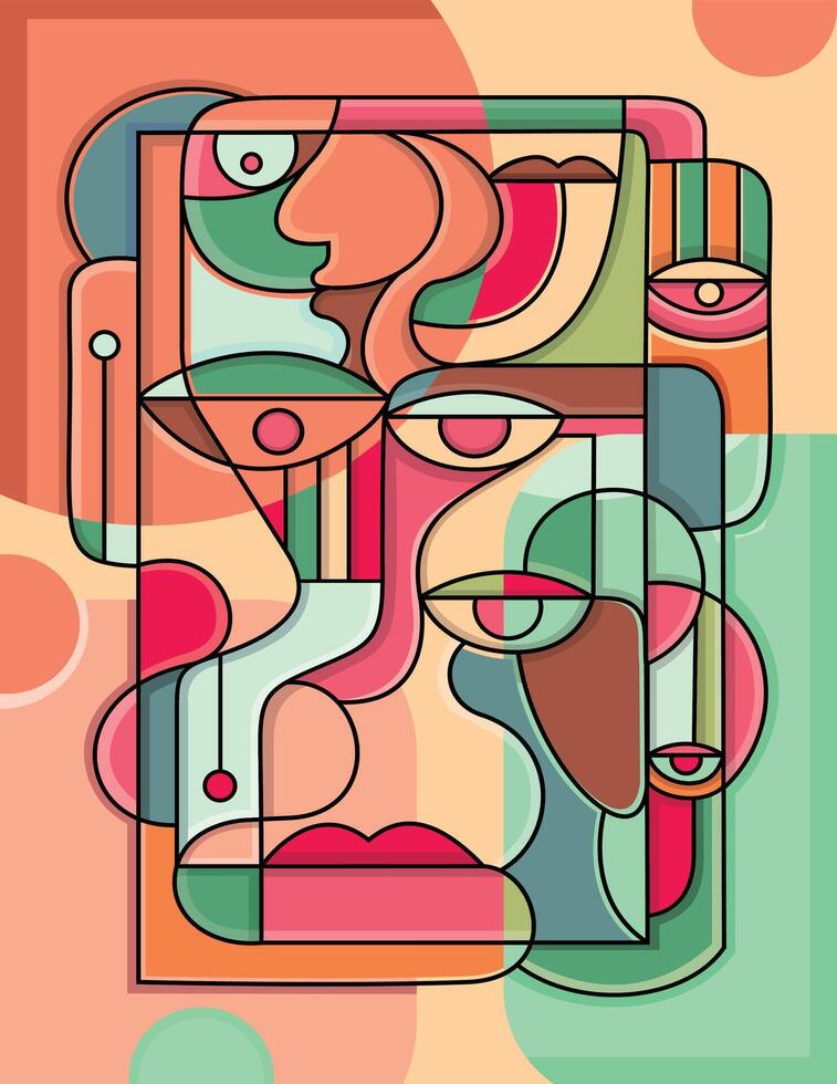 Cubism face art design collection and illustration vector