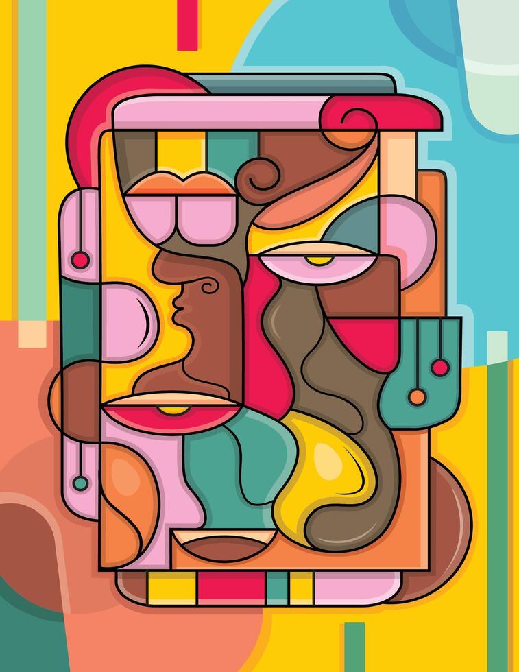 Cubism face art design collection and illustration vector
