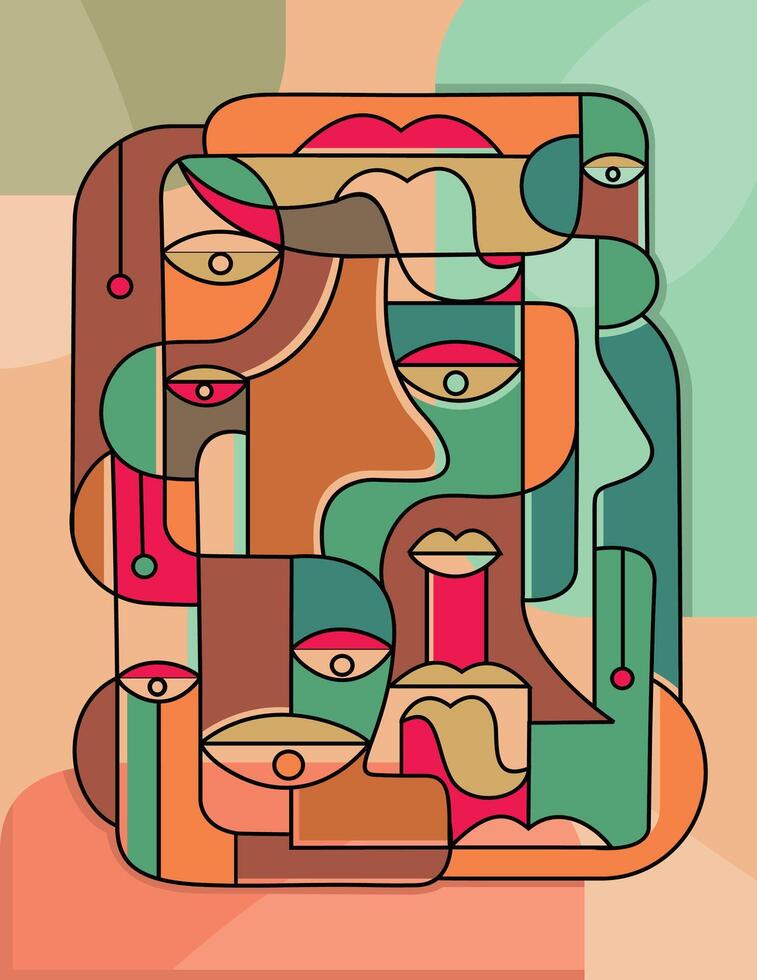 Cubism face art design collection and illustration vector