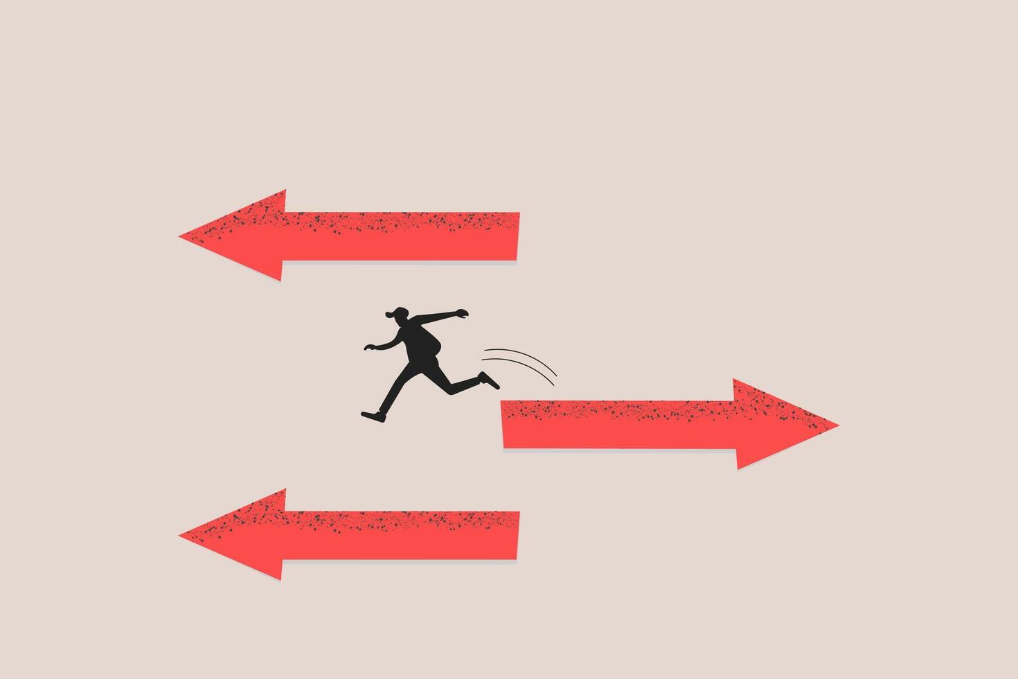 Businessman jump arrow sign to other direction. concept of Change career, different path or direction, find new way and opportunity vector