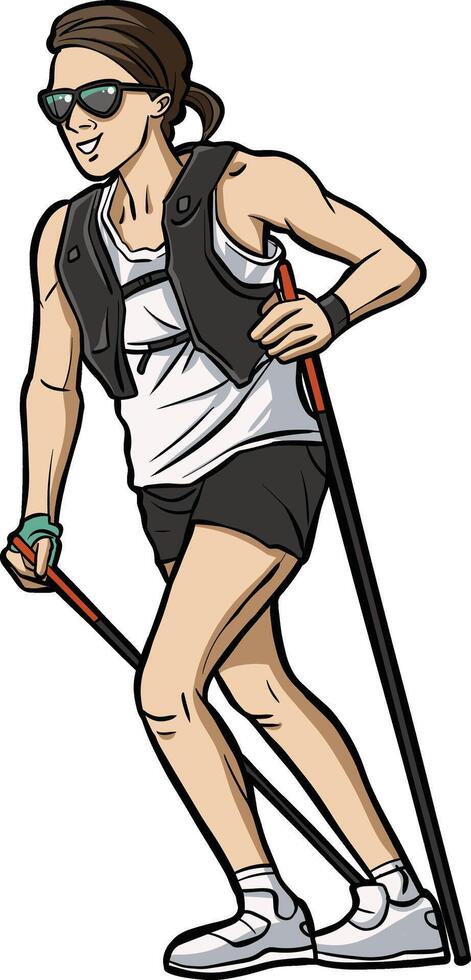 girl trekking walk action illustration vector