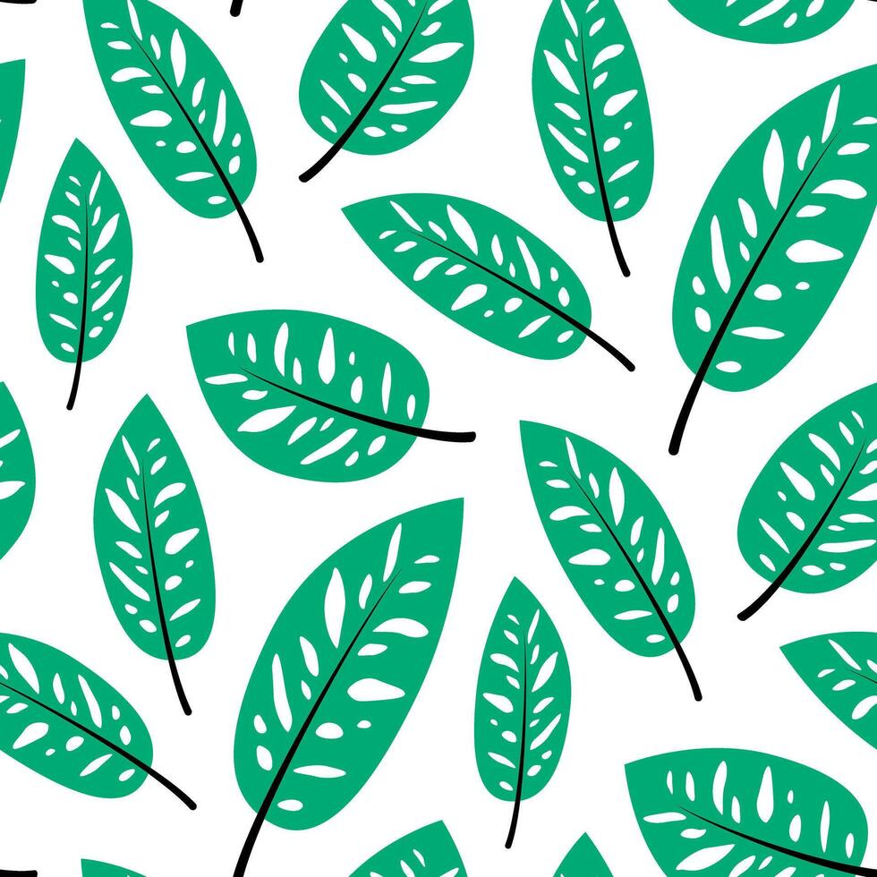 Seamless pattern of tropical leaf. Green leaves on white background vector