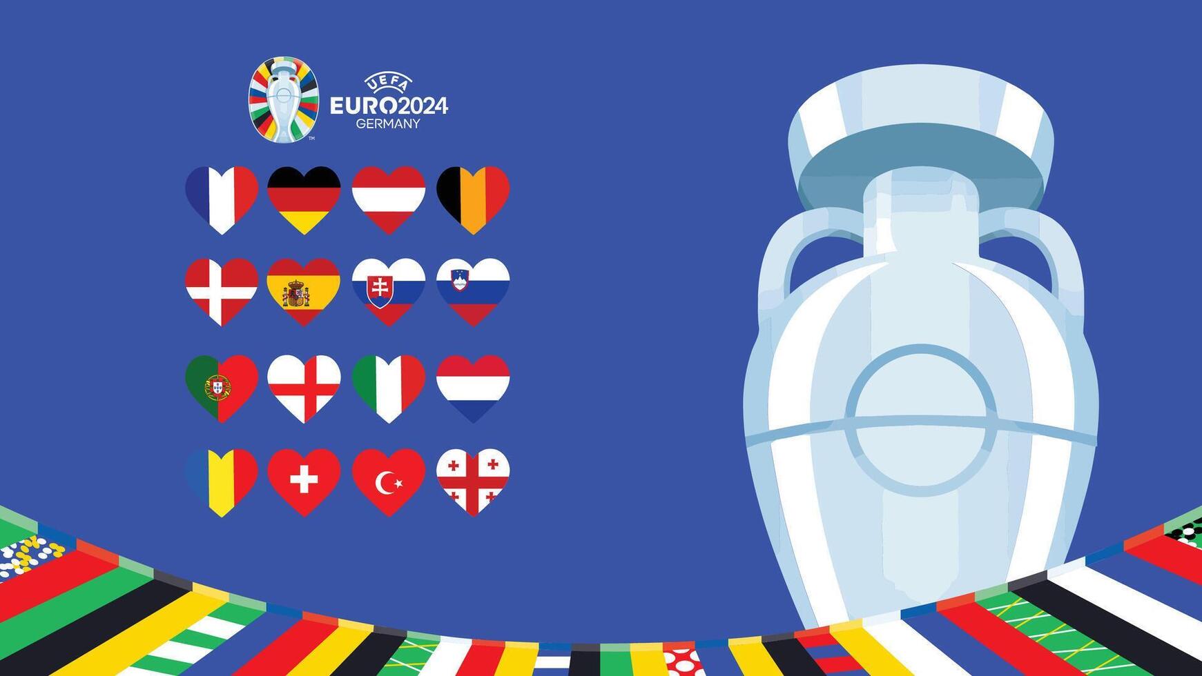 Euro 2024 Germany Round Of 16 Emblem Heart Teams With Official Symbol Logo Design Abstract Countries European Football Illustration vector