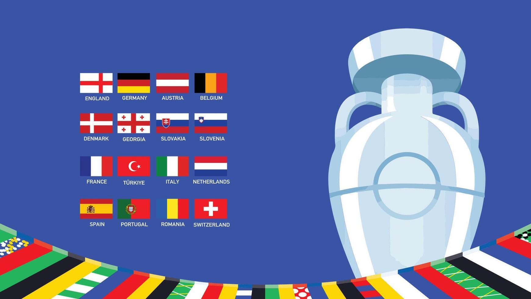 Euro 2024 Germany Round Of 16 Emblem Teams With Trophy Official Symbol Logo Design Abstract Countries European Football Illustration vector