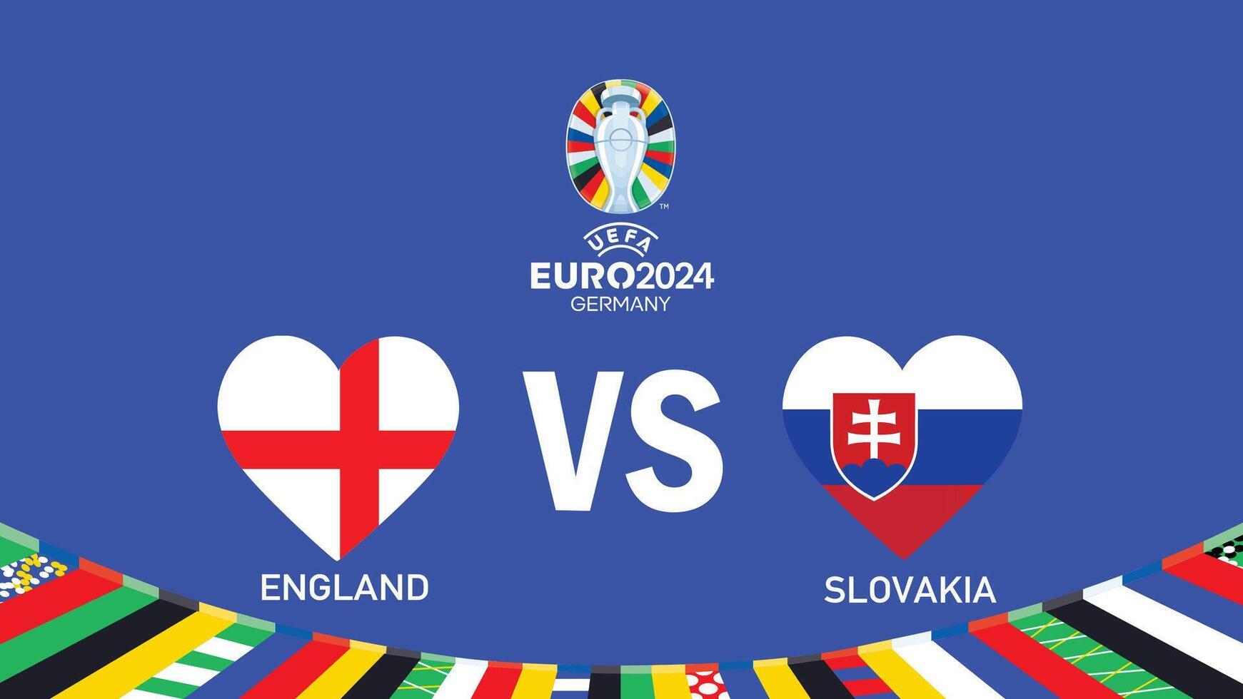England And Slovakia Match Emblem Heart Euro 2024 Teams Design With Official Symbol Logo Abstract Countries European Football Illustration vector
