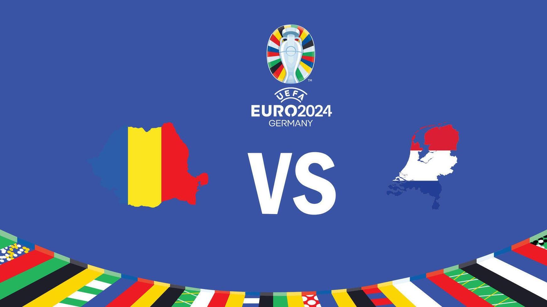 Romania And Netherlands Match Emblem Map Euro 2024 Teams Design With Official Symbol Logo Abstract Countries European Football Illustration vector