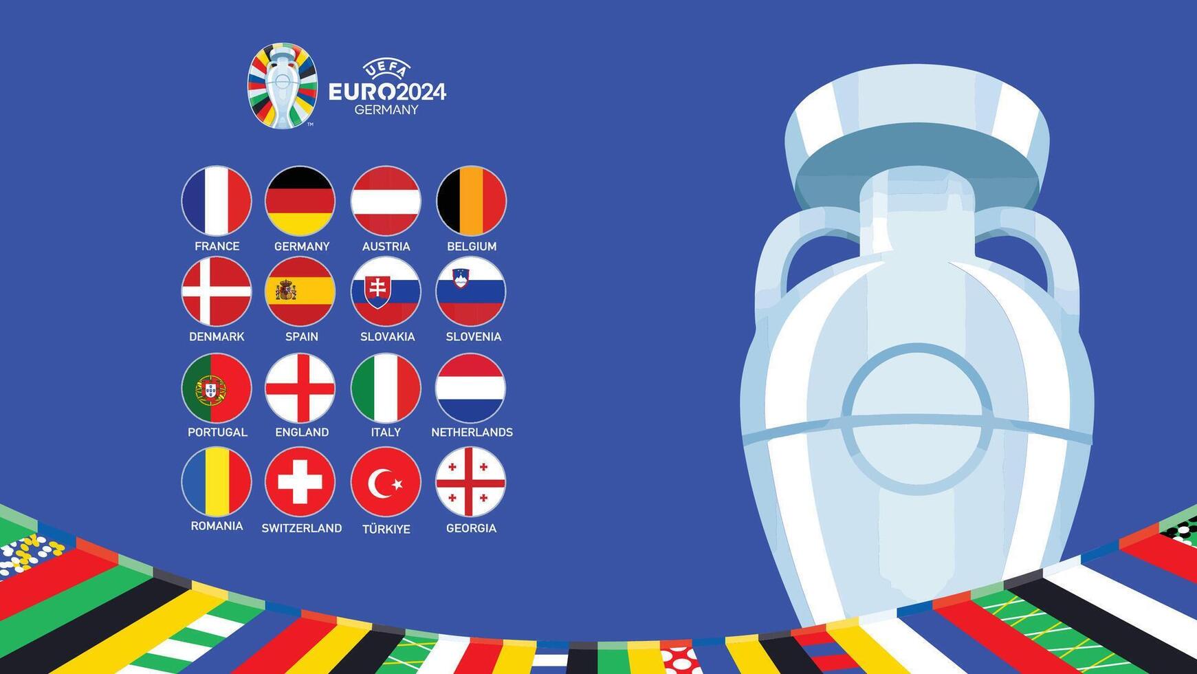 Euro 2024 Germany Round Of 16 Flags Teams With Official Symbol Logo Design Abstract Countries European Football Illustration vector