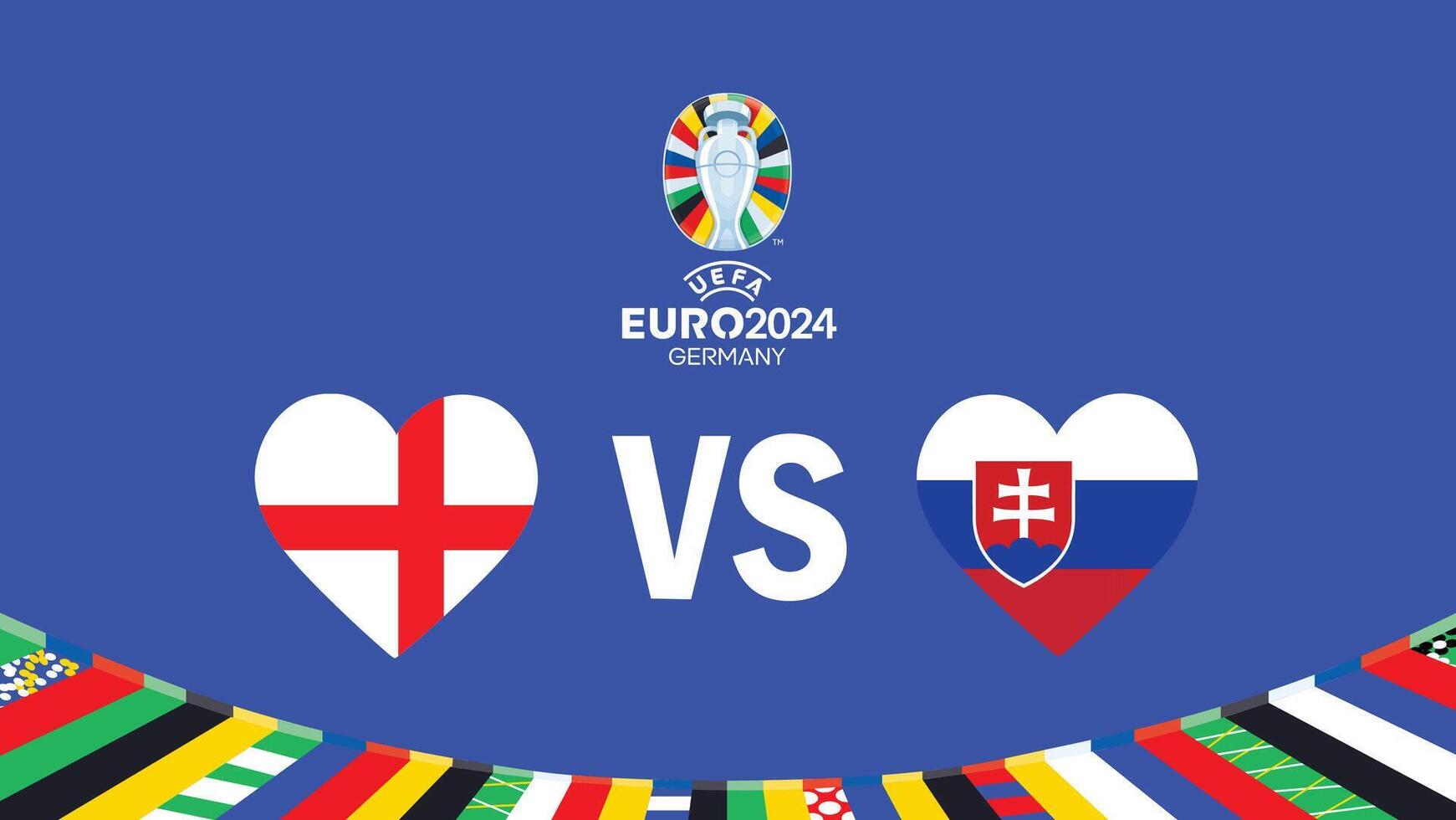 England And Slovakia Match Flag Heart Euro 2024 Teams Design With Official Symbol Logo Abstract Countries European Football Illustration vector