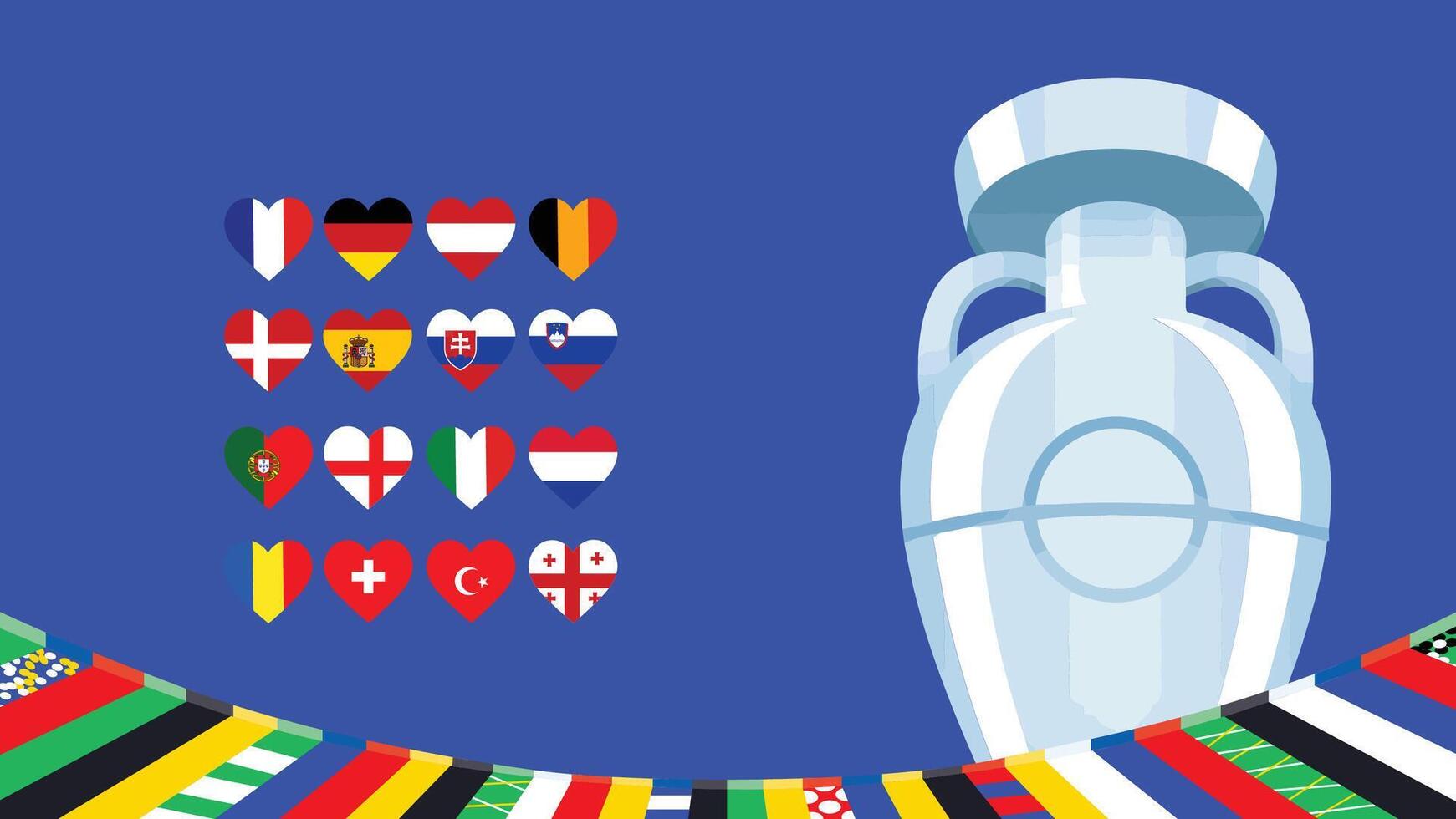 Euro 2024 Germany Round Of 16 Emblem Heart Teams With Trophy Official Symbol Logo Design Abstract Countries European Football Illustration vector