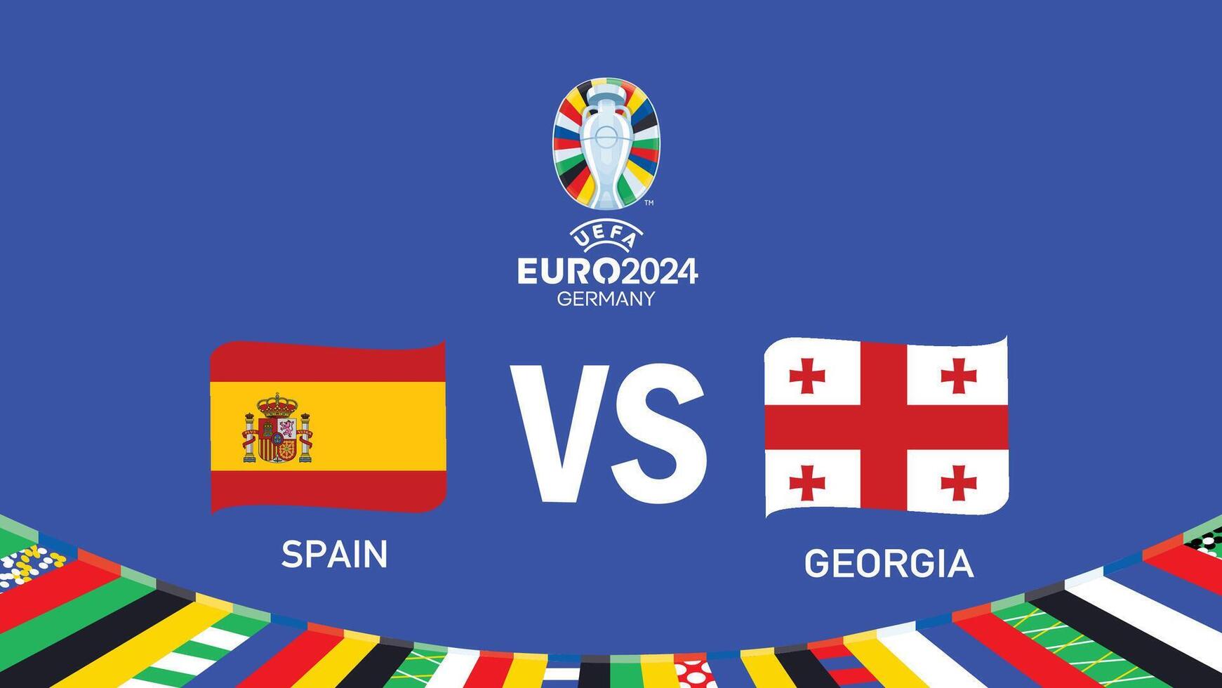 Spain And Georgia Match Flag Ribbon Euro 2024 Teams Design With Official Symbol Logo Abstract Countries European Football Illustration vector