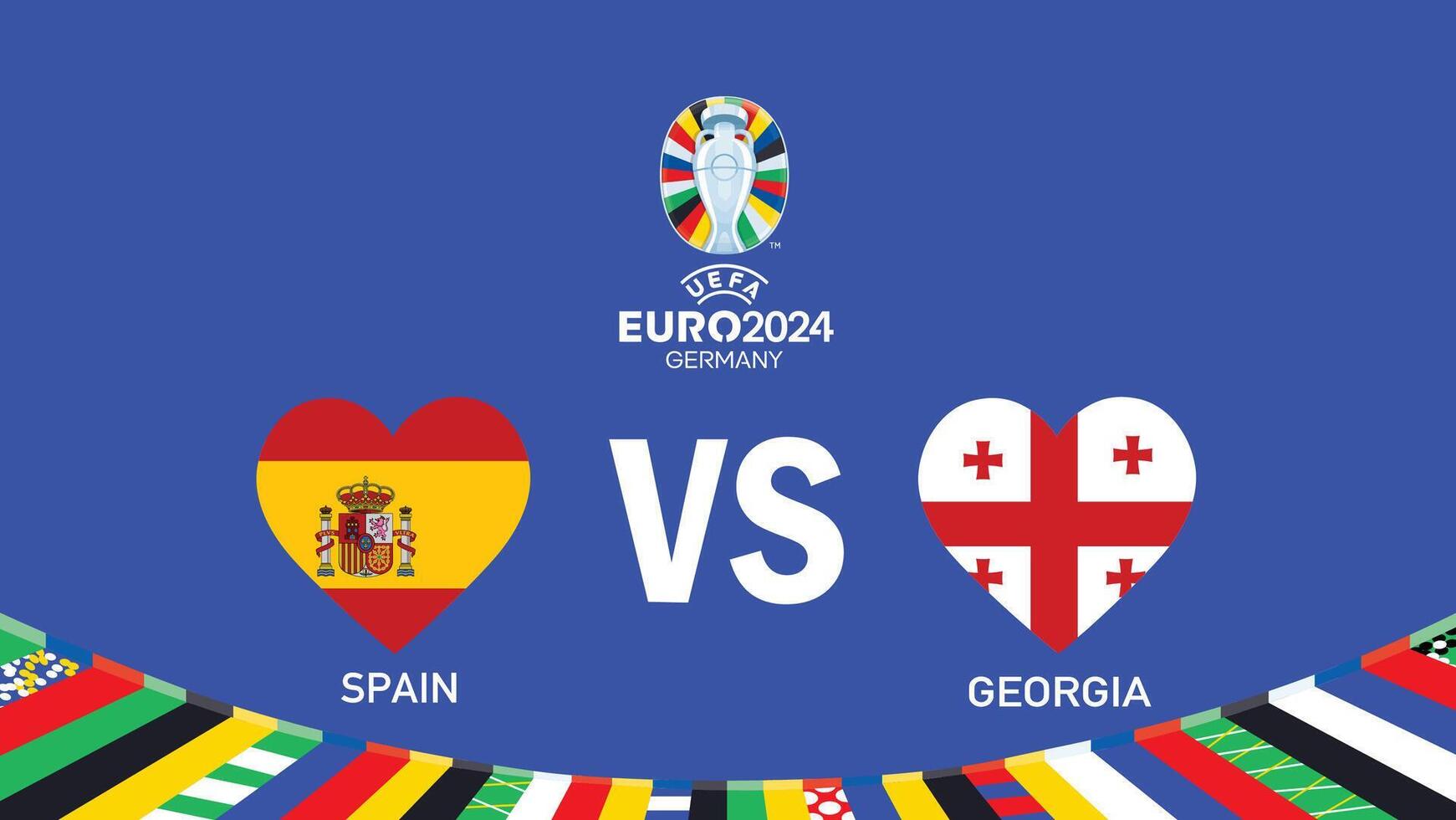 Spain And Georgia Match Emblem Heart Euro 2024 Teams Design With Official Symbol Logo Abstract Countries European Football Illustration vector