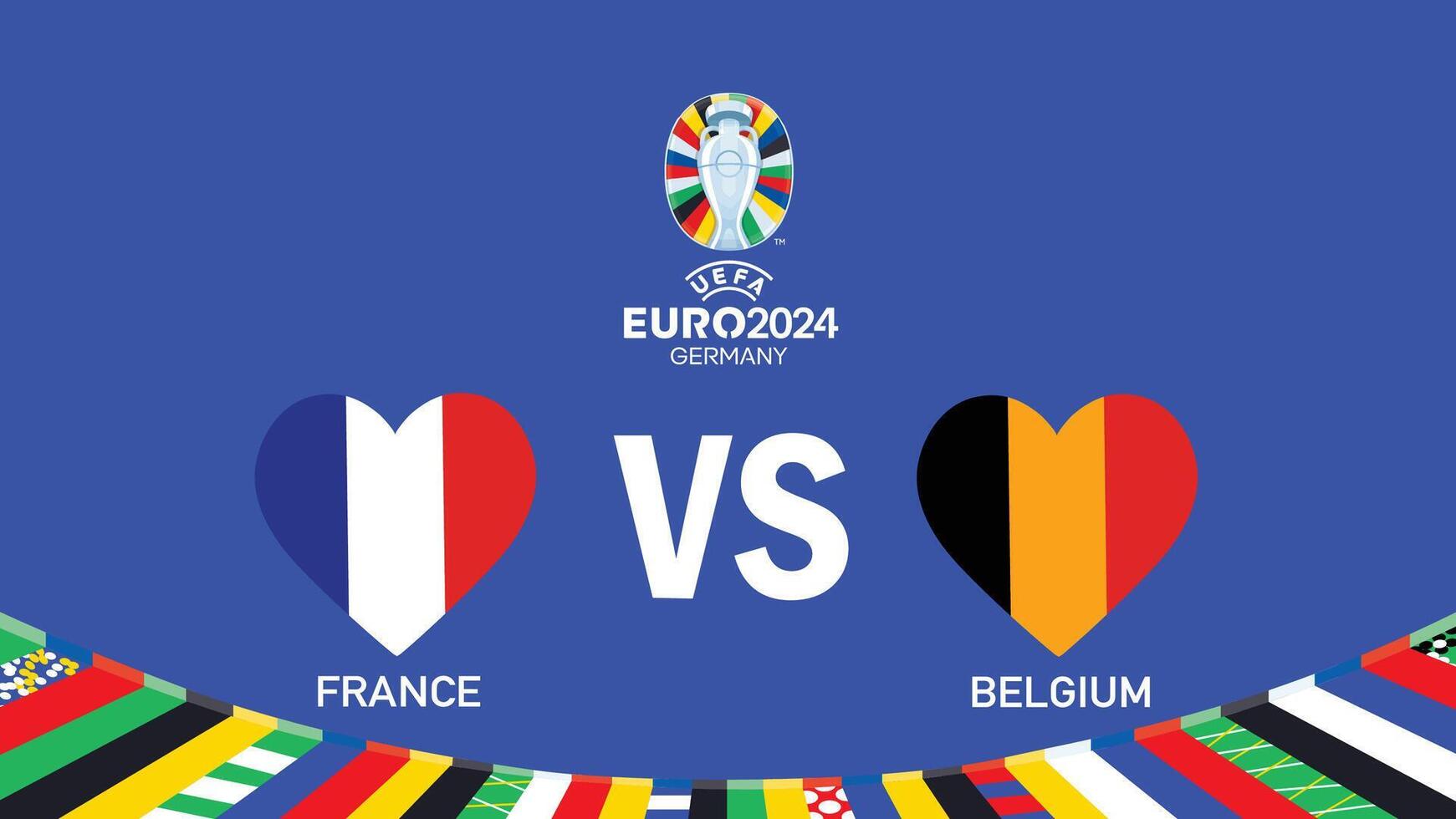 France And Belgium Match Emblem Heart Euro 2024 Teams Design With Official Symbol Logo Abstract Countries European Football Illustration vector