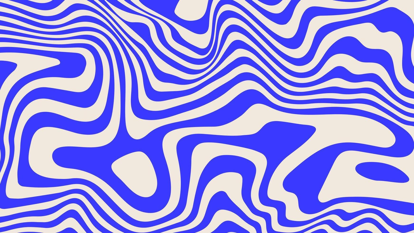 Blue wavy lines abstract background. Trendy psychedelic retro style backdrop. Waves, swirl and twirl pattern. Twisted distorted texture. Y2k aesthetic design vector
