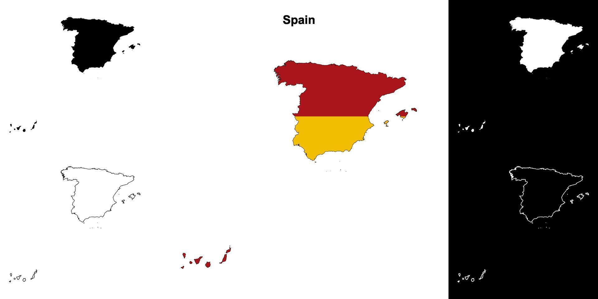 Spain blank outline map set vector