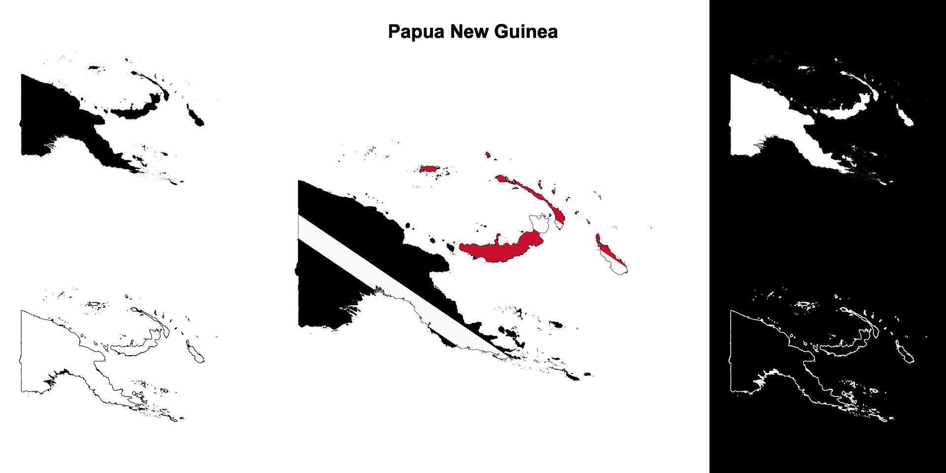 Papua New Guinea blank outline map set vector