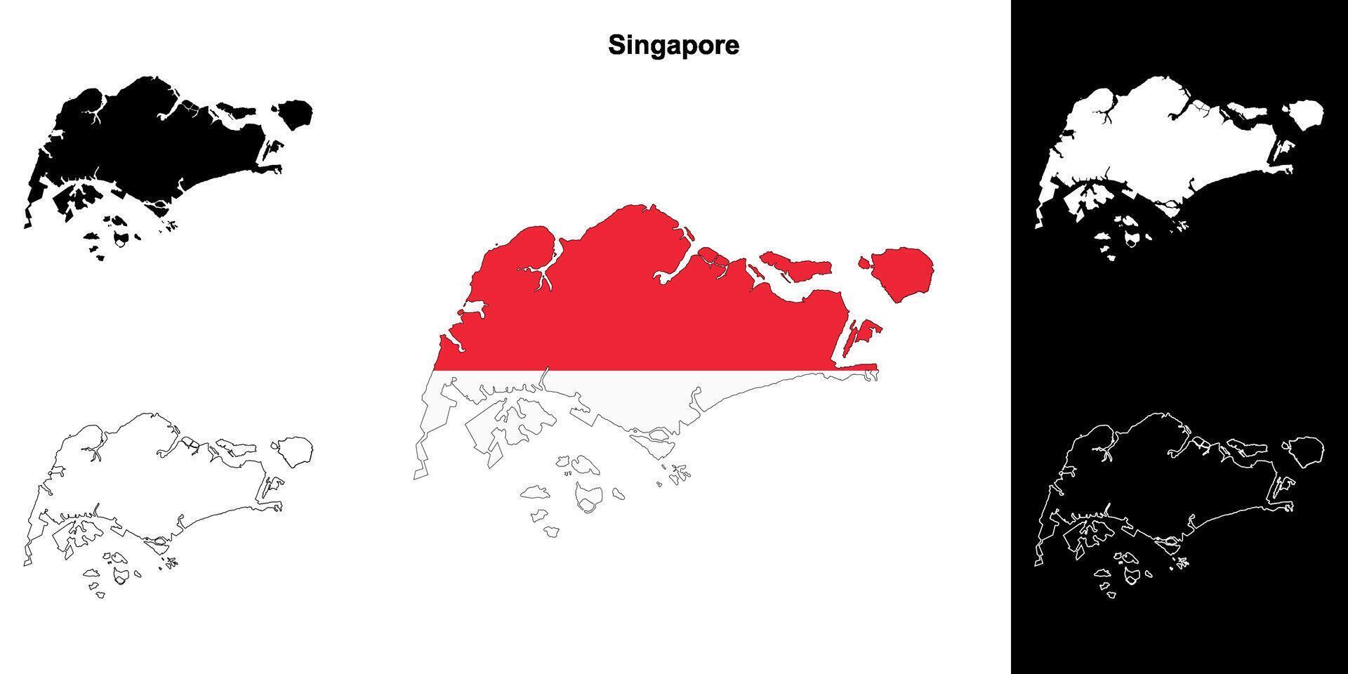 Singapore blank outline map set vector